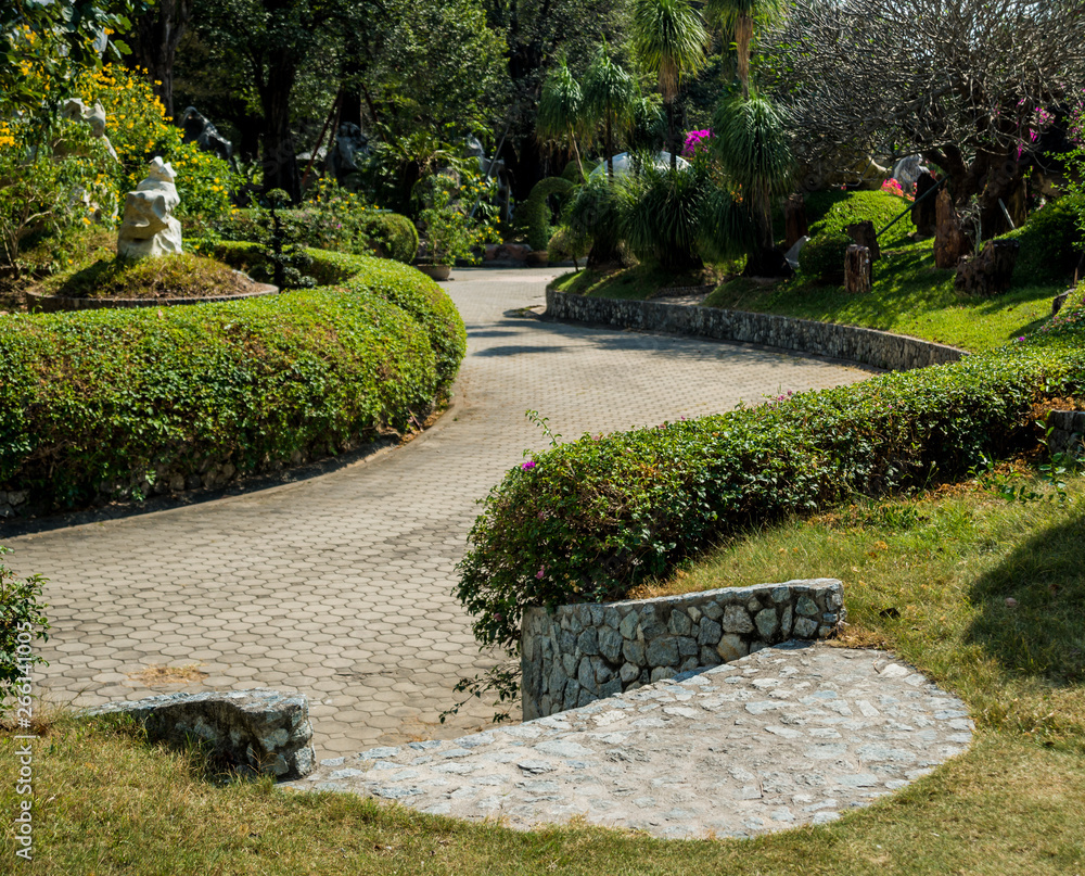 Obraz premium Luxury landscape design of the tropical garden. Beautiful view of tropical landscape