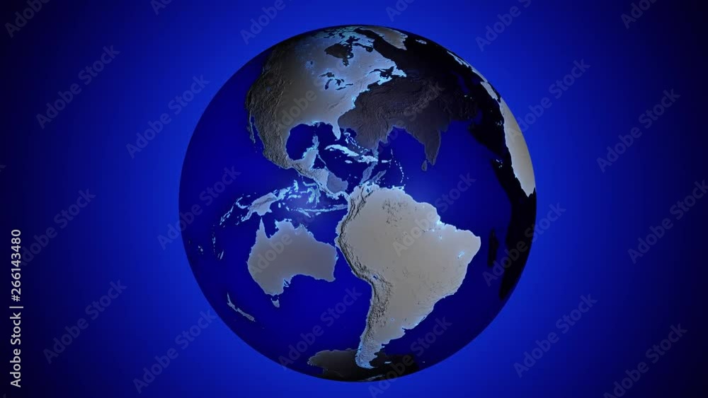 Blue transparent 3d animated earth showing the borders of the country Guinea and the capital Conakry in 4K resolution at daytime