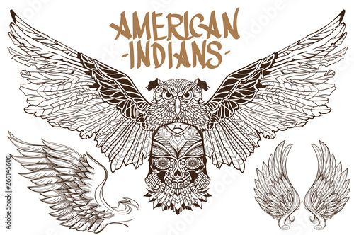 Owl illustration for creating sketches of tattoos, printing on clothes, design of posters and leaflets.