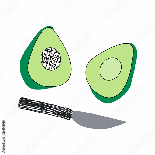 Avocado half sketch with knife