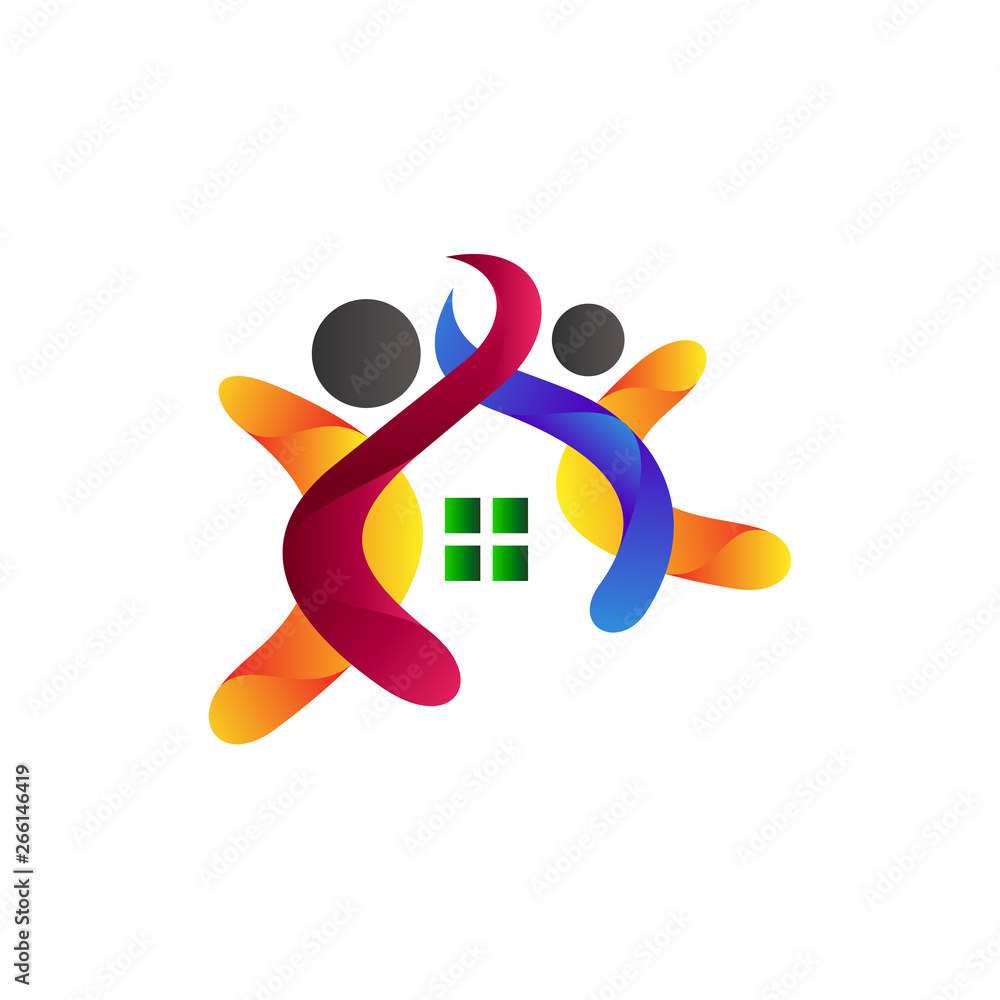 happy family house logo, parent and kid, logo design