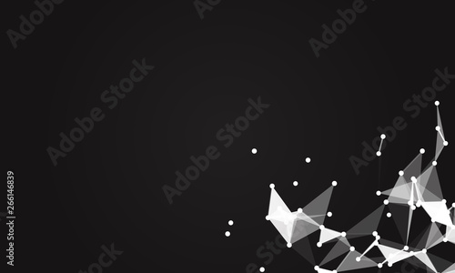 Abstract futuristic background with dots and lines. Vector illustration. Scientific and technological concept, molecular particles and atoms. Big data digital. Polygonal structure.