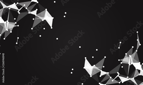 Abstract futuristic background with dots and lines. Vector illustration. Scientific and technological concept, molecular particles and atoms. Big data digital. Polygonal structure.