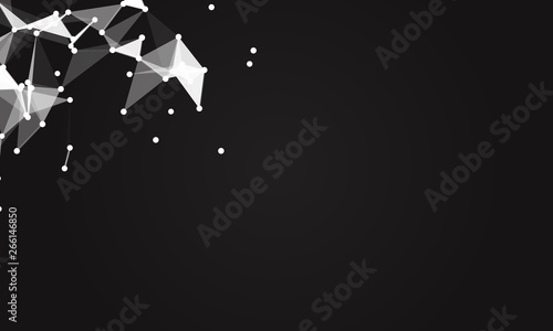 Abstract futuristic background with dots and lines. Vector illustration. Scientific and technological concept, molecular particles and atoms. Big data digital. Polygonal structure.