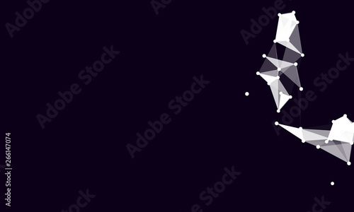 Abstract futuristic background with dots and lines. Vector illustration. Scientific and technological concept, molecular particles and atoms. Big data digital. Polygonal structure.