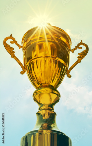 Winner trophy on sky background