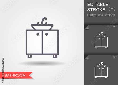 Bathroom sink. Line icon with editable stroke with shadow