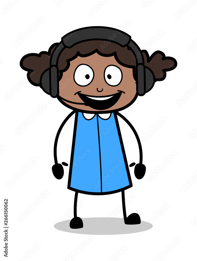 Helpline Service - Retro Black Office Girl Cartoon Vector Illustration Helpline Service - Retro Black Office Girl Cartoon Vector Illustration