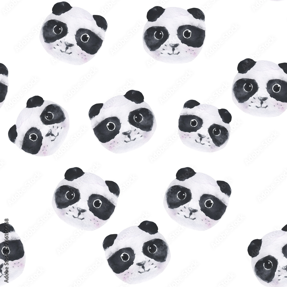 Watercolor cute panda seamless pattern on white background for print or design