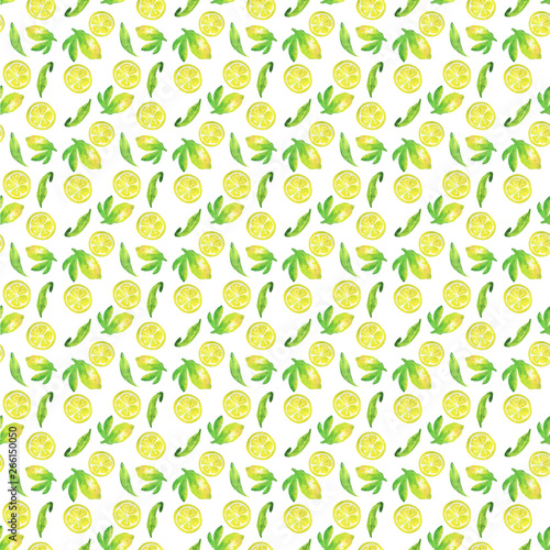 Lemon freshness seamless pattern, watercolor illustration for packaging or design