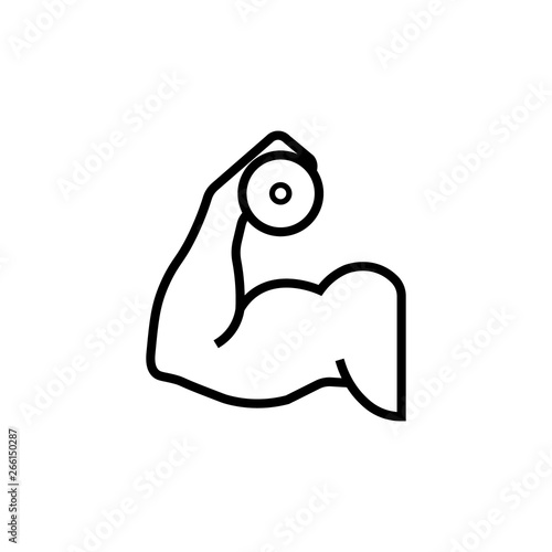 Biceps icon. Biceps arm holding dumbbell. Vector. Isolated. Line style.