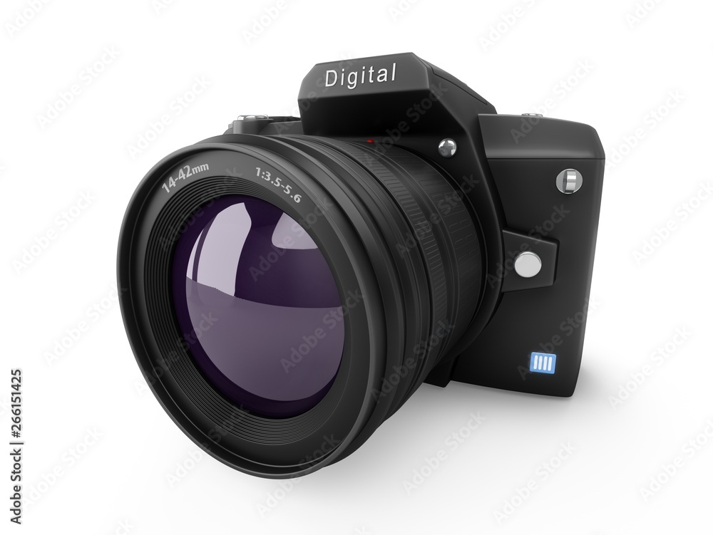3D Rendering Digital Photo Camera isolated on white background
