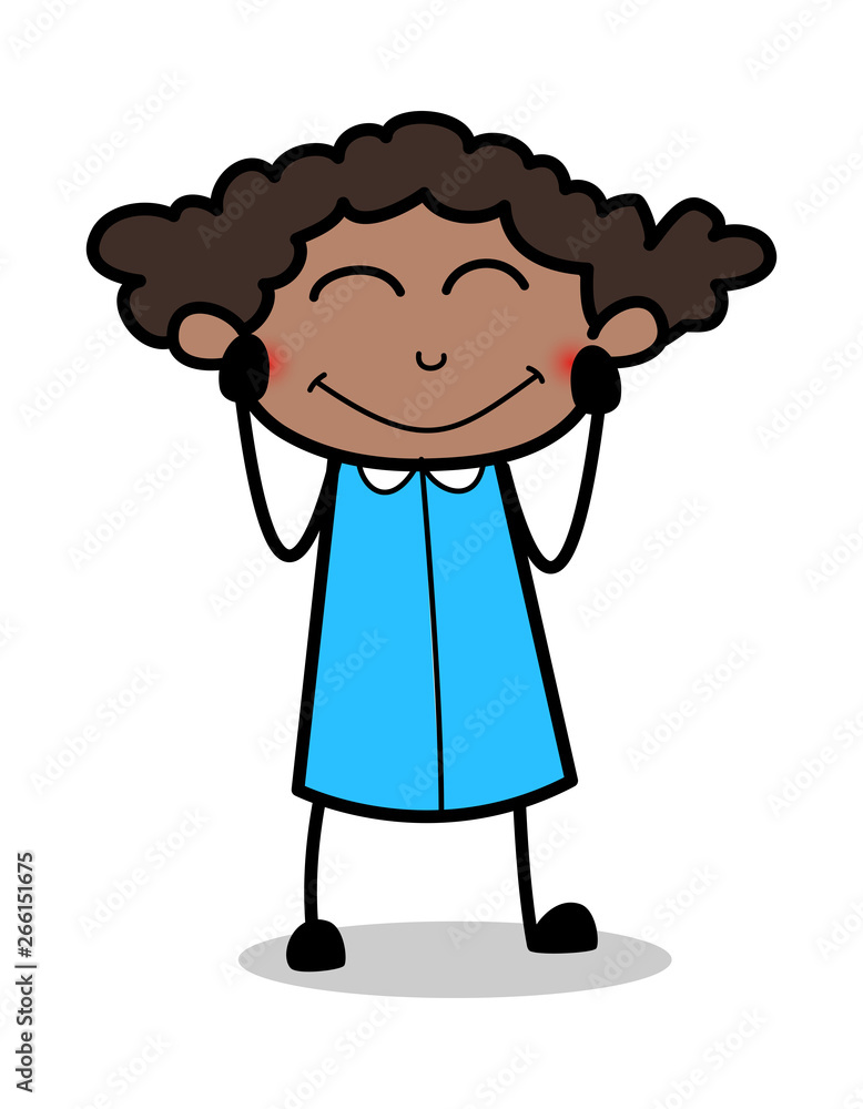 Feeling Shy and Smiling - Retro Black Office Girl Cartoon Vector Illustration Feeling Shy and Smiling - Retro Black Office Girl Cartoon Vector Illustration