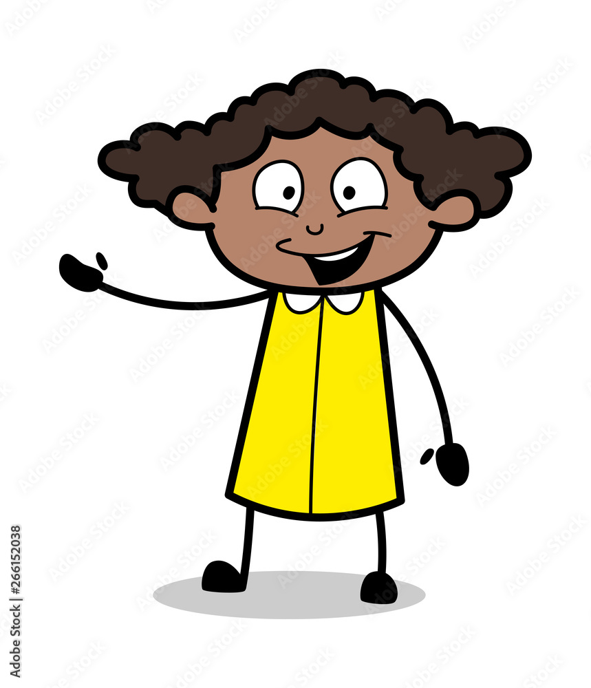 Showing with Happy Mood - Retro Black Office Girl Cartoon Vector Illustration Showing with Happy Mood - Retro Black Office Girl Cartoon Vector Illustration