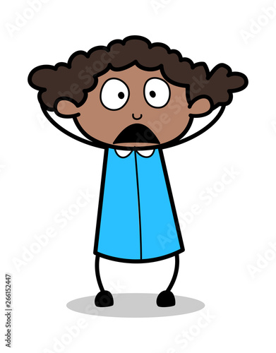Surprised Face - Retro Black Office Girl Cartoon Vector Illustration