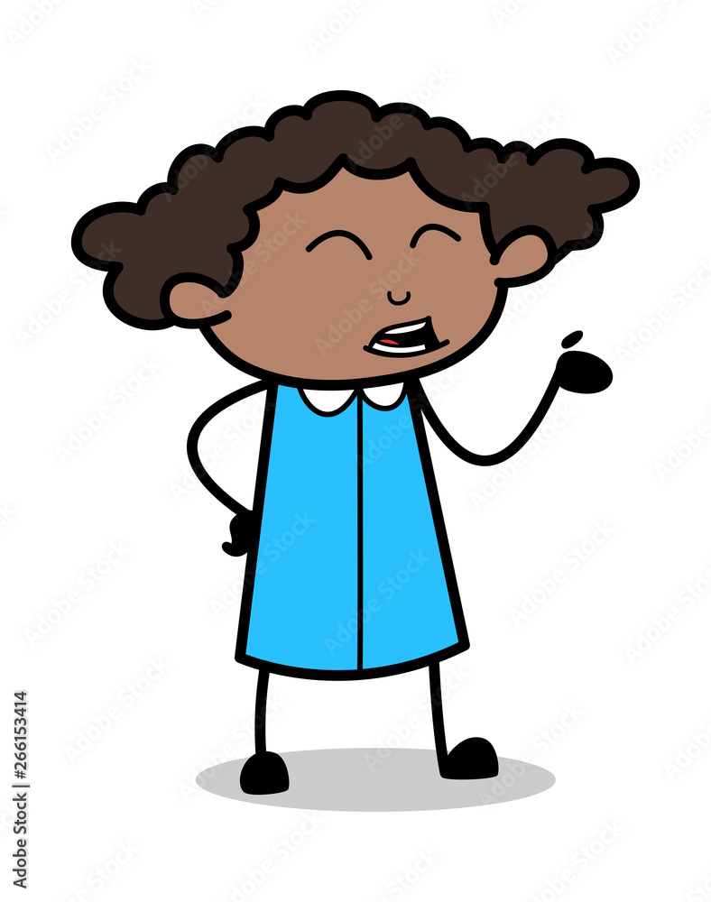 Hand Gesture During Talk - Retro Black Office Girl Cartoon Vector Illustration Hand Gesture During Talk - Retro Black Office Girl Cartoon Vector Illustration
