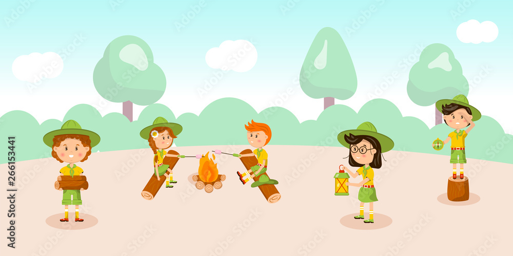 Girl and boy scouts flat vector illustration Girl and boy scouts flat vector illustration