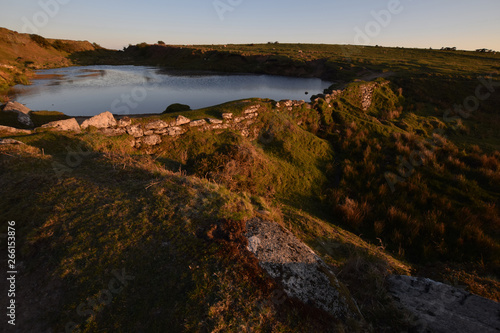 Pool at sunset on Bodmin Moor Cornwall