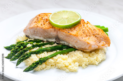 salmon with asparagus and couscous