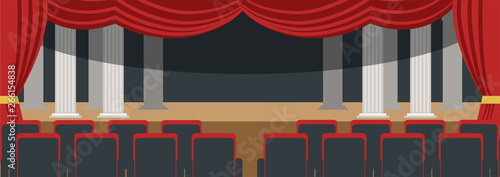 Empty theater hall flat vector illustration