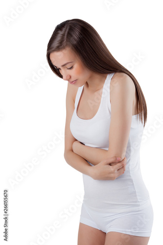 Woman having a stomachache.