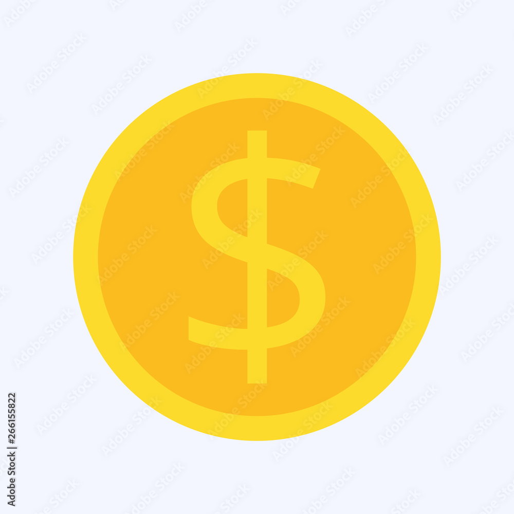 Gold coin flat style isolated on blue background Gold coin flat style isolated on blue background
