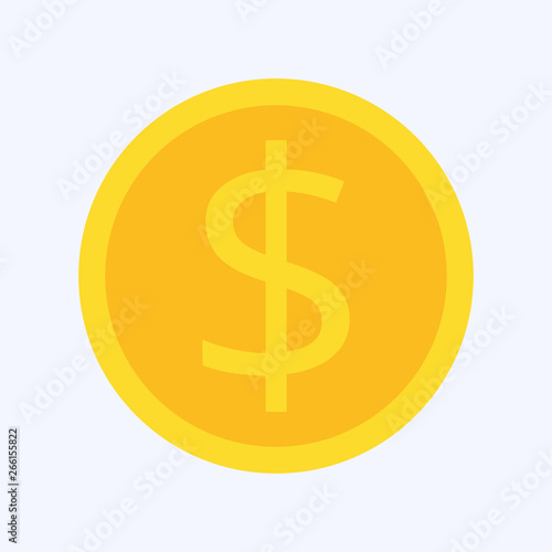 Gold coin flat style isolated on blue background