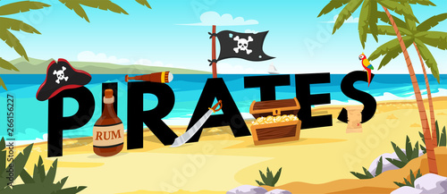Pirates word concept flat vector banner