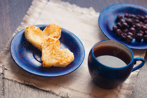 heart toast for Breakfast on a napkin photo