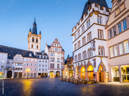 Historic city center of Trier in twilight, Rheinland-Pfalz, Germany