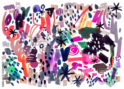 Fototapeta Naklejka Na Ścianę i Meble -  Modern multicolor futuristic pop art pattern. Bright color abstract painting in Neo Memphis style.
