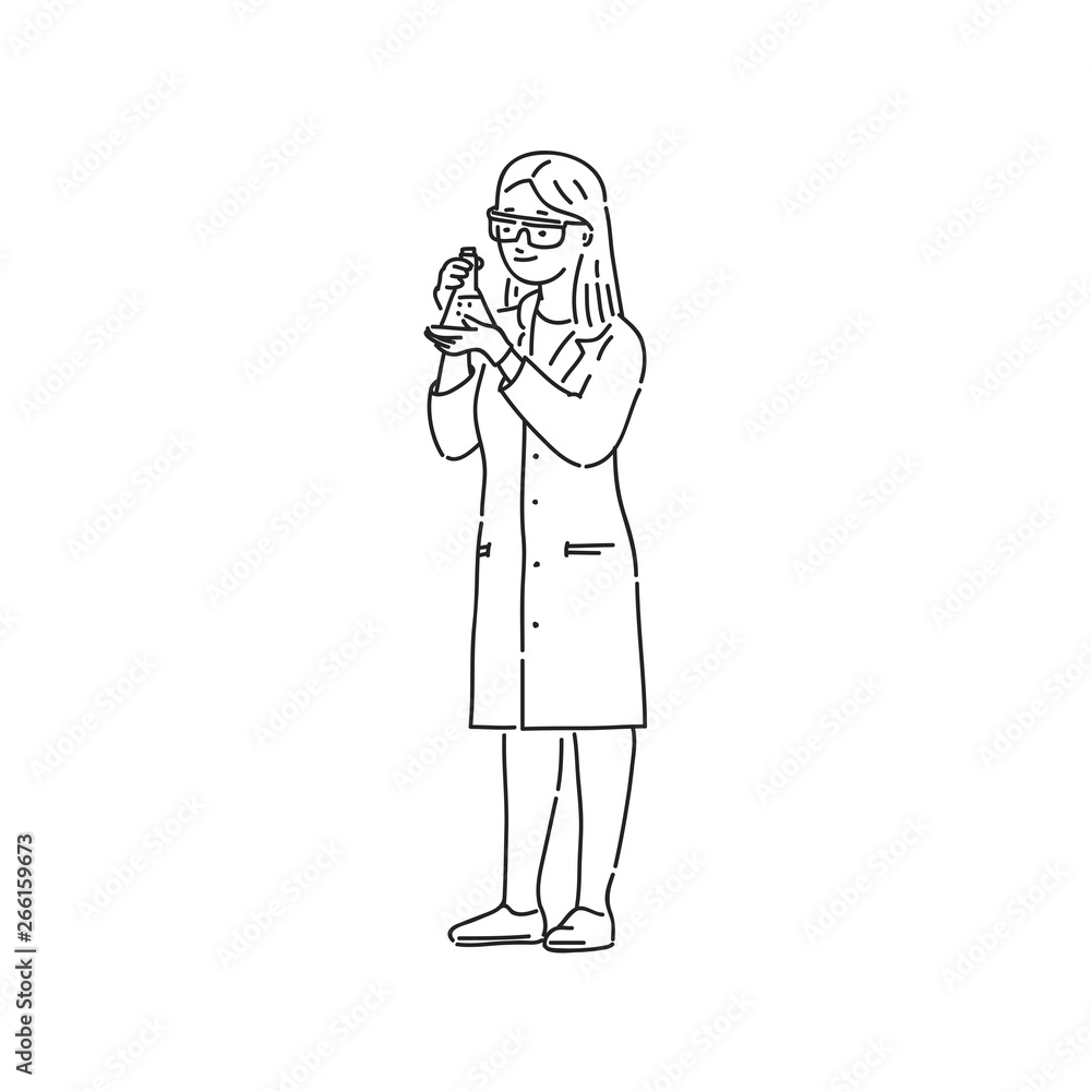 Chemist woman laboratory technician in professional protection uniform