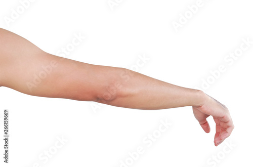 Man arm with blood veins on white background, health care and medical concept