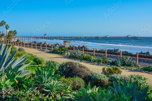 Scenic San Clemente Ocean side close to pier and rails pacific surfliner