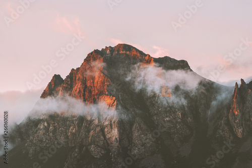 Fototapeta Naklejka Na Ścianę i Meble -  Rocky mountains range and clouds sunset landscape Travel view wilderness nature tranquil scenery