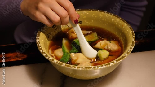 Asian food dampling soup in bowl
