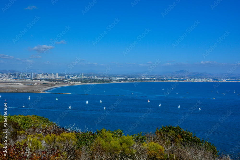 High Panorama View Bayside at Cabrillo Monument in San Diego