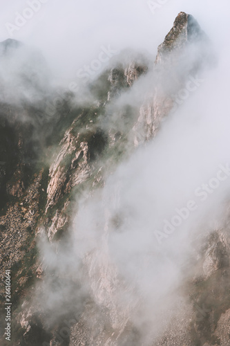 Foggy mountains landscape Travel aerial view wilderness nature tranquil moody scenery