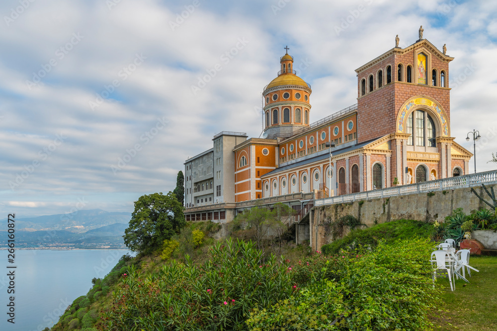 The сathedral of the black Madonna at Tindari near lakes Marinello in Sicily, Italy