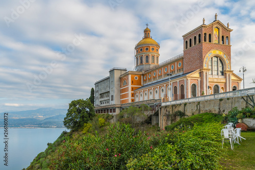 The сathedral of the black Madonna at Tindari near lakes Marinello in Sicily, Italy photo