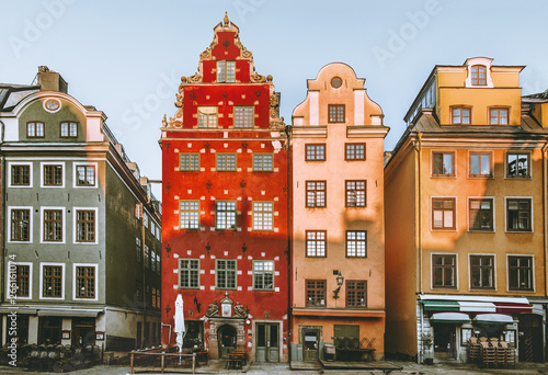 Stortorget in Stockholm colorful houses architecture cityscape view in Sweden Europe travel landmark
