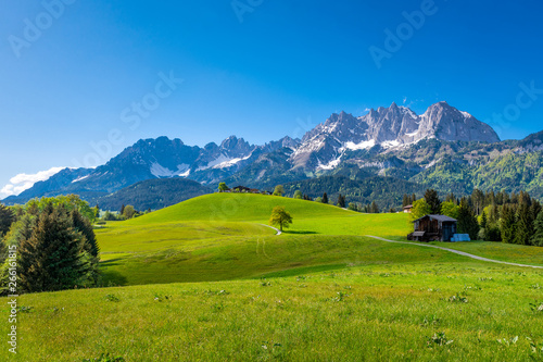 Panoramic view of idyllic alpine scenery, Kitzbühel, Tyrol, Austria