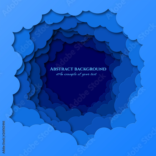The sky is visible through a large number of Obaks. Cumulus in a circle. Paper cut design for packaging, advertising, books, invitations, booklets. Night. Vector illustration