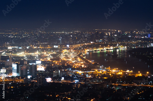 Bangkok night life, Bangkok cityscape, Bangkok night view in the business district.