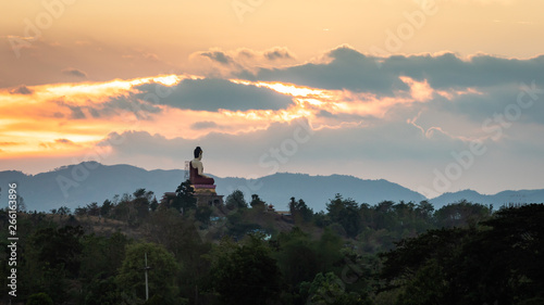 Fotografie, Obraz great Buddha statue on the hilltop in the evening, Myawaddy, Myanmar