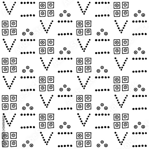 Seamless vector pattern, black and white symmetric geometric background Print for decor, wallpaper, packaging, wrapping, fabric. graphic design. Doodle style illystration photo