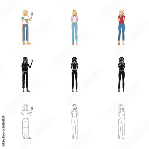 Vector illustration of posture and mood icon. Collection of posture and female stock vector illustration.