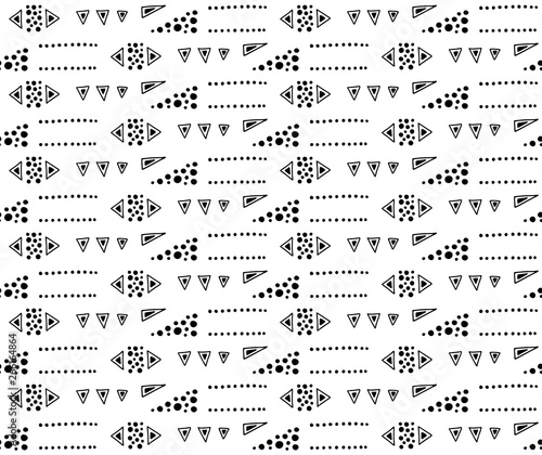 Seamless vector pattern, black and white symmetric geometric background Print for decor, wallpaper, packaging, wrapping, fabric. graphic design. Doodle style illystration