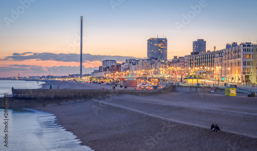 Brighton beach and skyline at dusk