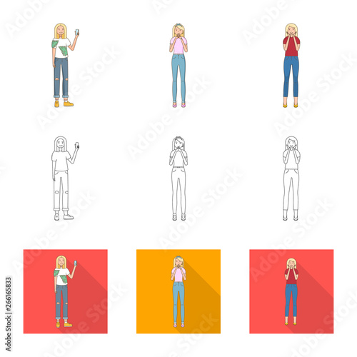 Vector design of posture and mood icon. Collection of posture and female vector icon for stock.